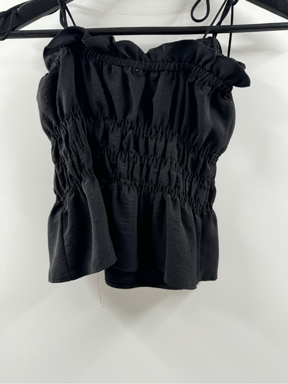 🧸 Topshop Black Smocked Peplum Tank Top Women's US 2 Adjustable Straps - Picture 8 of 8
